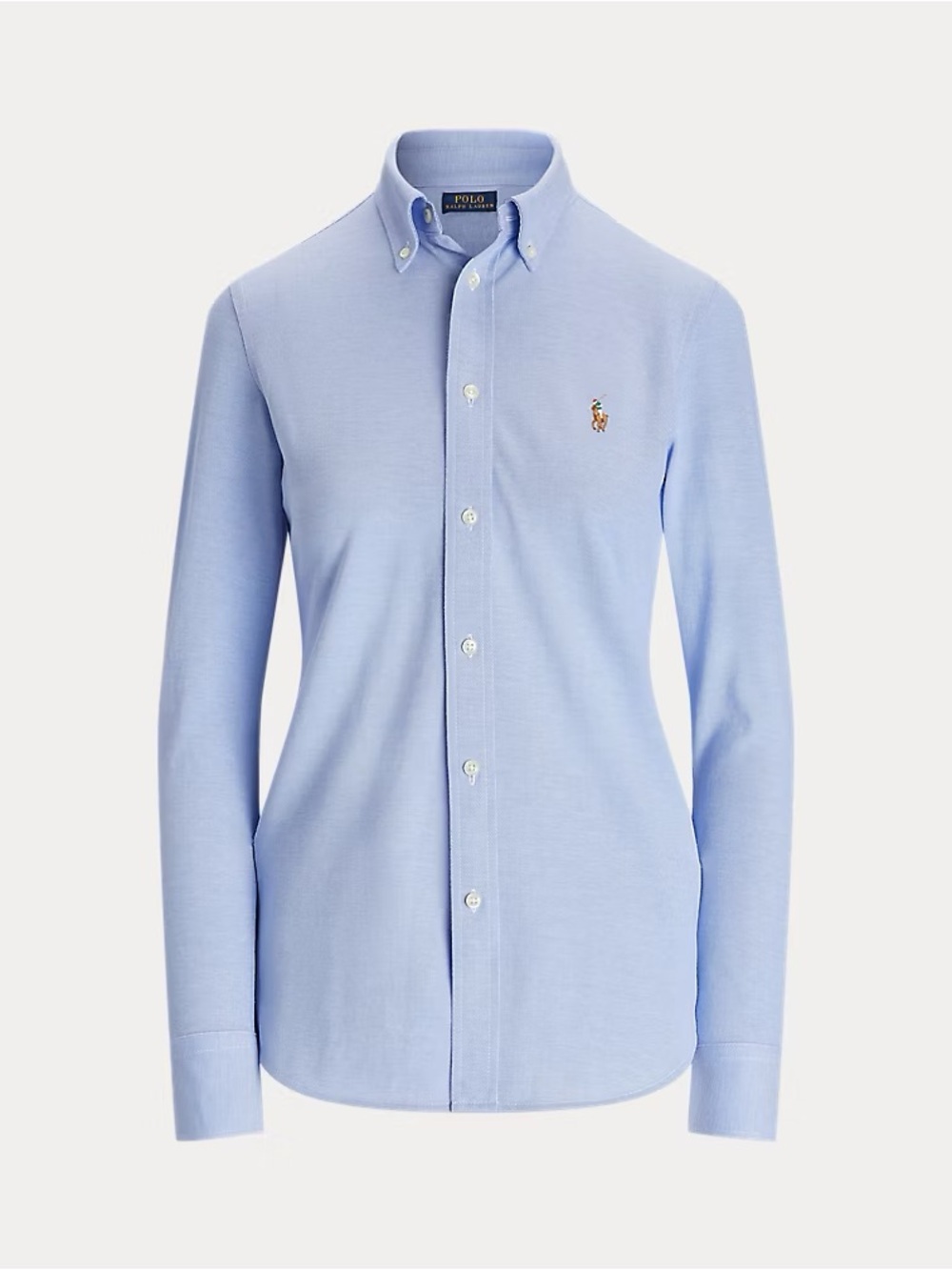 Ralph Lauren Slim Fit Knit Cotton Oxford Shirt | Blue & White Stripe | Size S - Picture 2 of 9